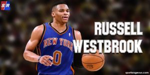 Montage photo de Russell Westbrook avec le maillot des Knicks
