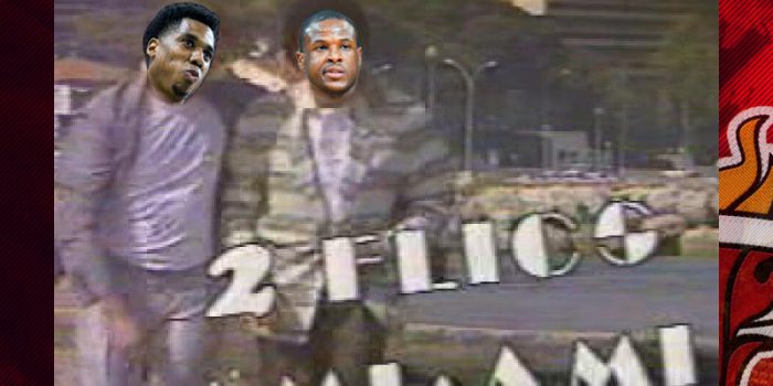 Montage reprenant les visages des joueurs du Heat Whiteside et Waiters sur un fameux sketch des Nuls "2 flics ami-ami", parodie de la série US 2 flics à Miami