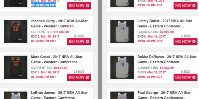 Quelques maillots en vente sur le site auctions.nba.com pour lesquels tu devras craquer ton PEL pour te les offrir